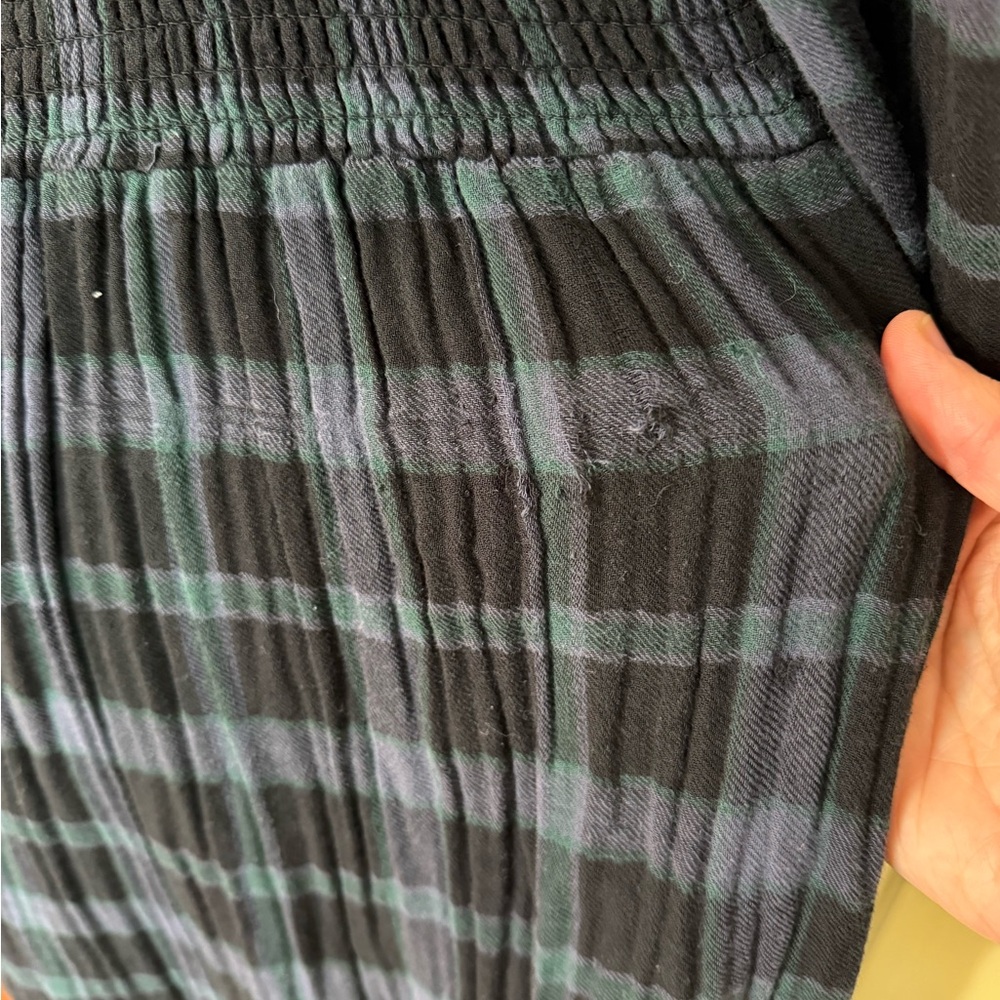 Madewell 100% Cotton Lightspun Long Sleeve Smocked Midi Plaid Dress Sz 2X 💚🍄 - Picture 7 of 12